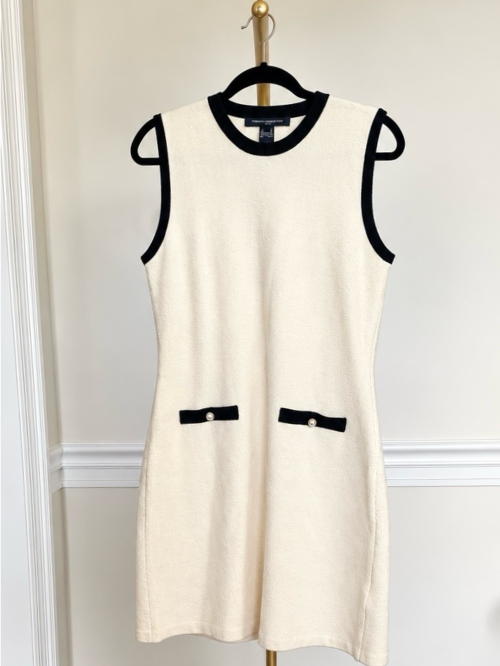 French Connection Cream Shift Dress with Black Trim